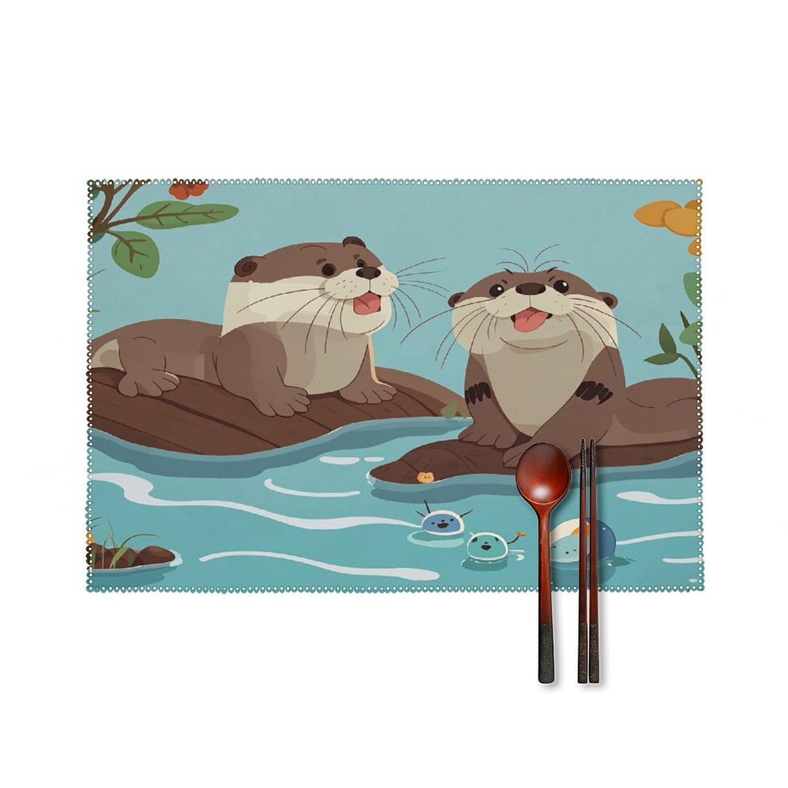 Otters Placemats Set of 4 Heat Resistant Non-Slip Place Mats Wipeable Easy to Clean Table Mats for Kitchen Dining Party Outdoor Placemats