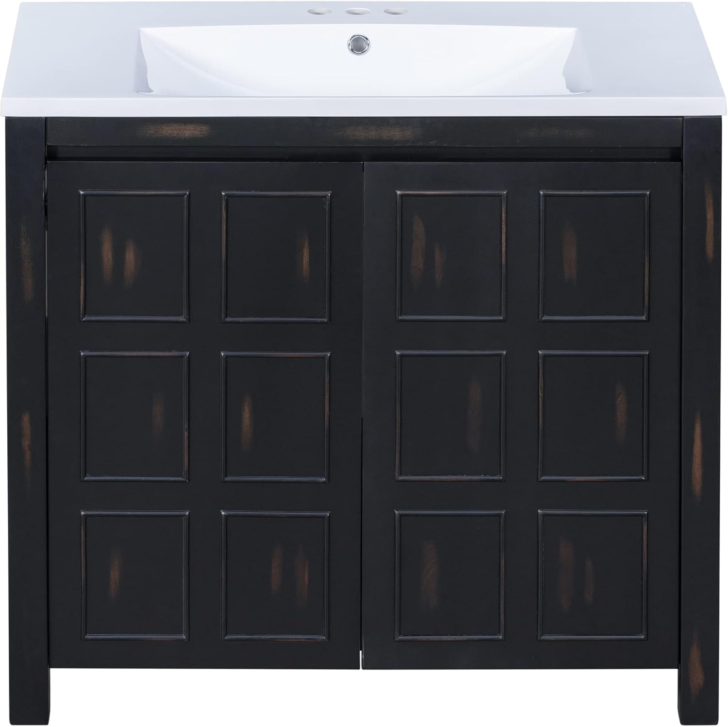 LUMISOL 36" Bathroom Vanity with Ceramic Sink, Solid Wood Bathroom Storage Cabinet with 2 Doors, Freestanding Single Bathroom Vanity with Undermount Basin, 36x18 Vanity, Espresso