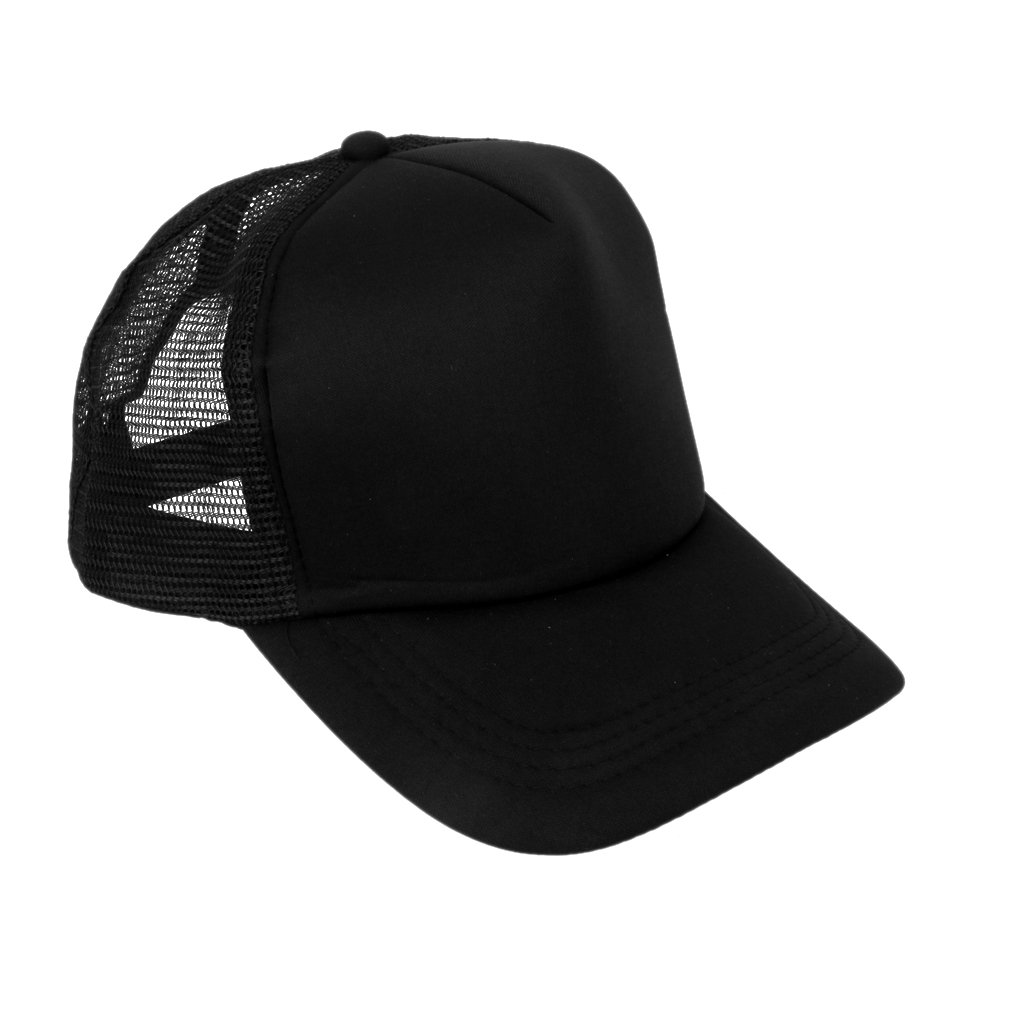 Men's Mesh Adjustable Trucker Plain Curved Visor Baseball Cap (Black)