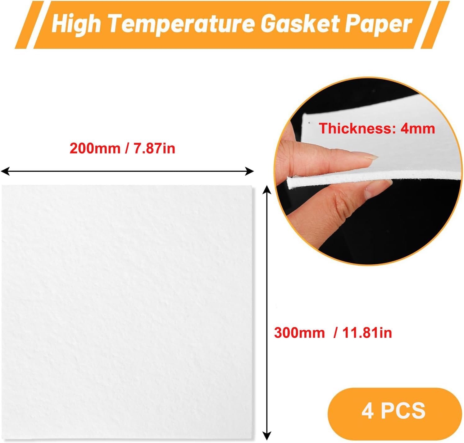 4Pcs High-Temperature Ceramic Fiber Paper for Insulation and Gasket Material - Fireproof Kiln Sheets(Thick: 4mm)