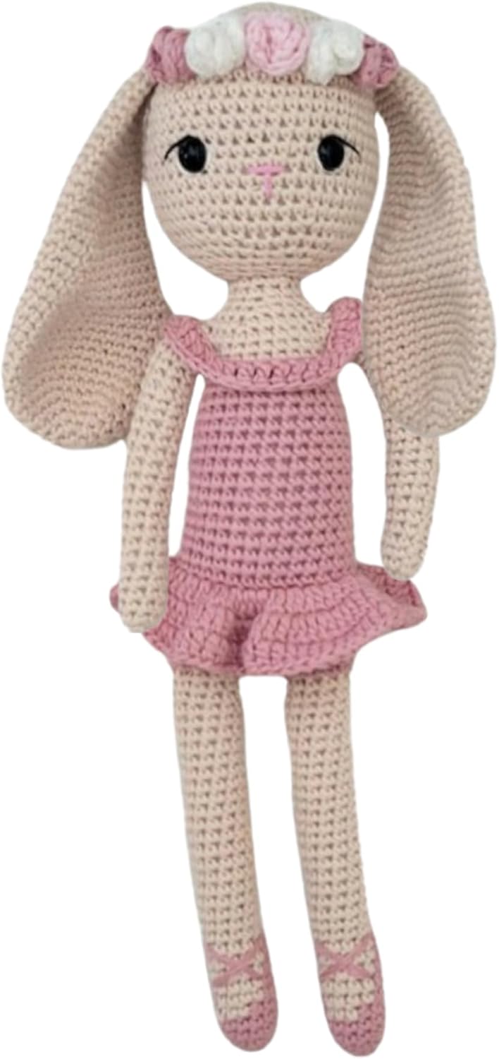 Binnies 11" Ballerina Doll - Stuffed Soft Bunny for Kids – Handmade Crochet Rabbit Toy – Long-Lasting Toddler Comfort Toy – Thoughtful Gift for Girls & Bunny Lovers