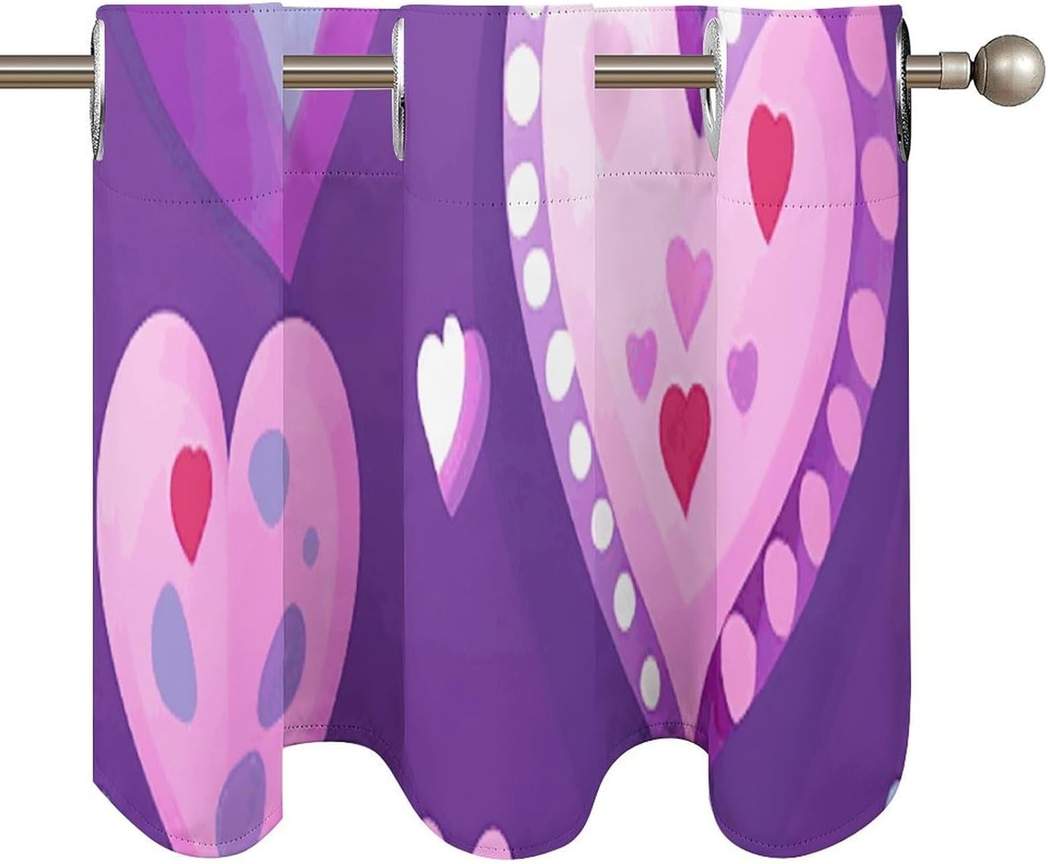 Purple Love Pattern Valances for Window 2 Panels. Light Filtering Curtains Farmhouse Short Small Valance.Modern Curtains for Windows Living Room Kitchen Over Sink.