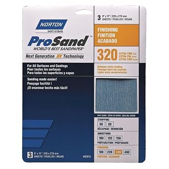 Norton Abrasives Sandpaper Sheet,Very Fine,320 Grit,PK3 07660768157-1 Each