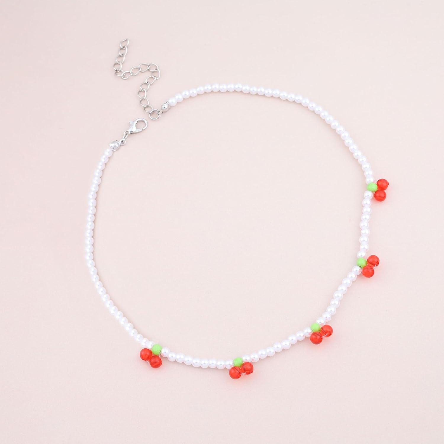 Vintage Pearl Choker Necklace Red Ruby Strawberry Dangle Necklace Boho Dangle Strawberry Necklace Pearl Chain Necklace Jewelry for Women - Image 3