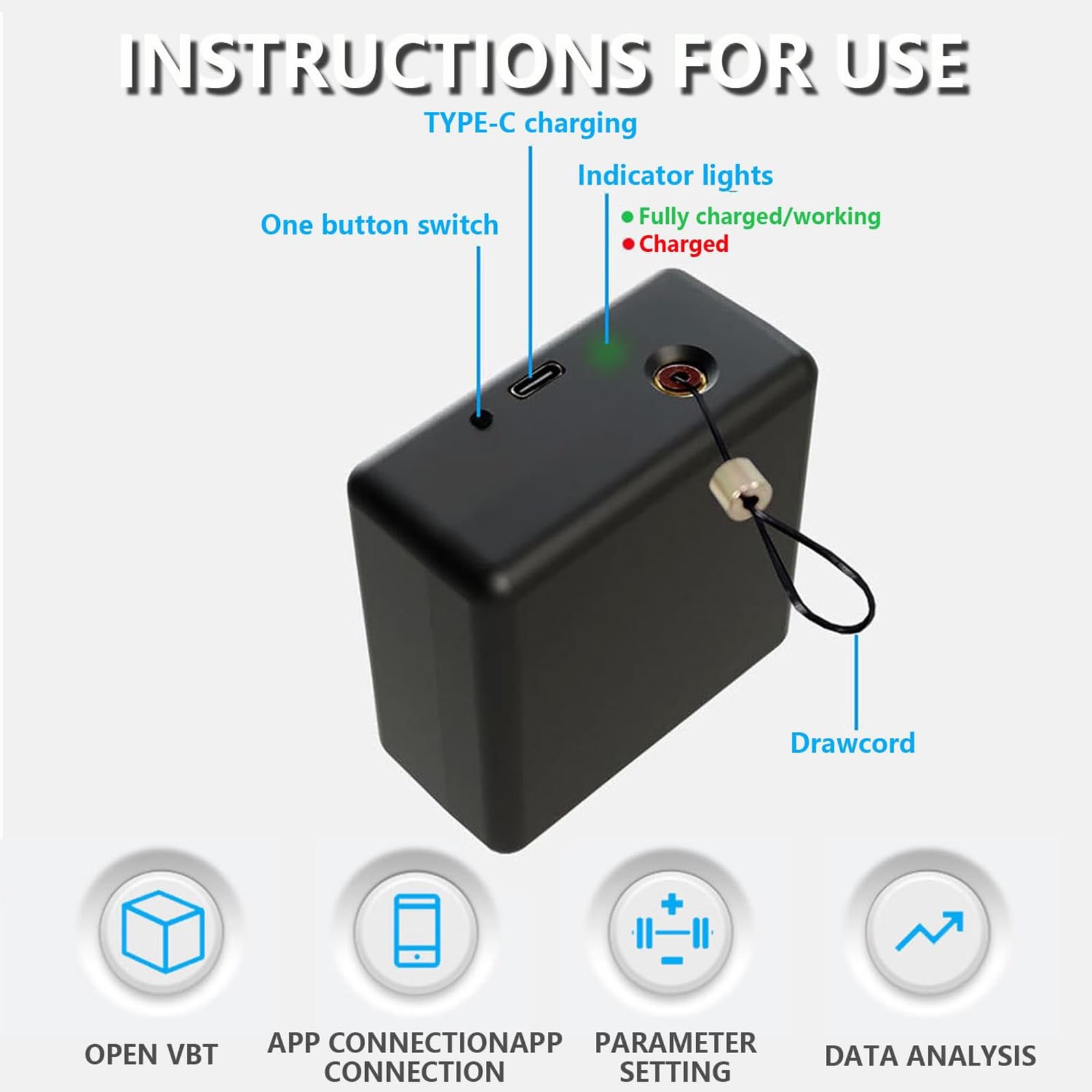 Encoder Lineare Per Powerlifting E Salti Verticali, Tracciatore Di Velocità E Potenza VBT Con 9 Modalità Di Test, Monitoraggio Dei Dati Di Allenamento In Tempo Reale, Batteria Da 50 Ore