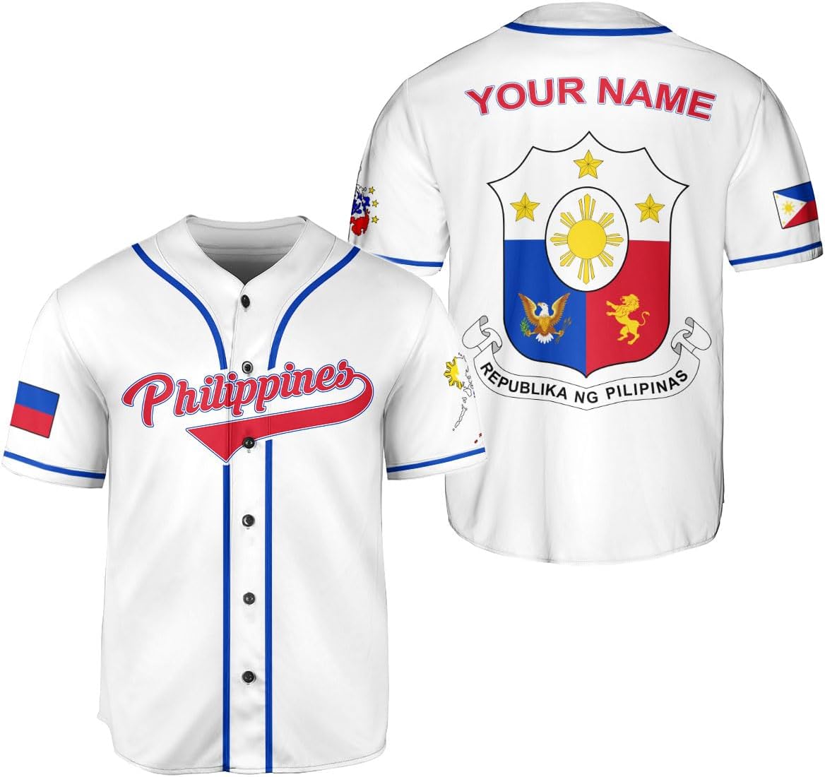 Leeprints Personalized Philippines Baseball Jersey, Filipino Flag Baseball Jersey, Philippines Shirts, Philippines Flag Shirt