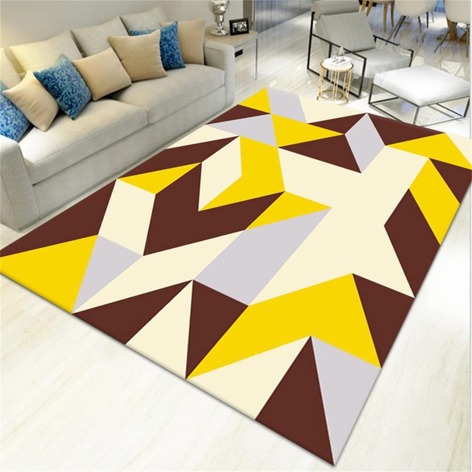 Tapis lit jaune moderne géométrique pour sublimer la décoration d'une chambre de fille
