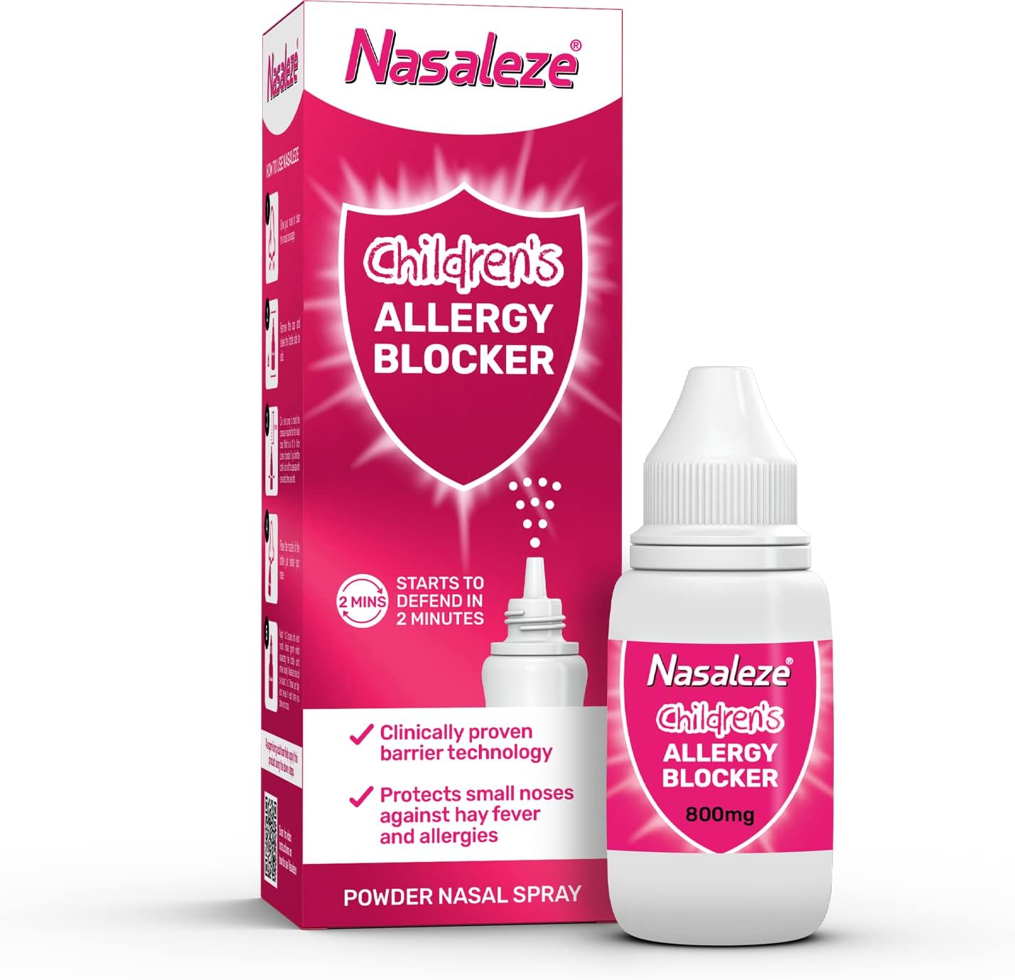 Children's Allergy Blocker – Hay Fever and Allergy Prevention for Children – Use Before Exposure to Allergens – Treats the Cause of Allergies to Prevent the Symptoms – Powder Nasal Spray – Strawberry Flavour – 30 Days Supply – 800mg
