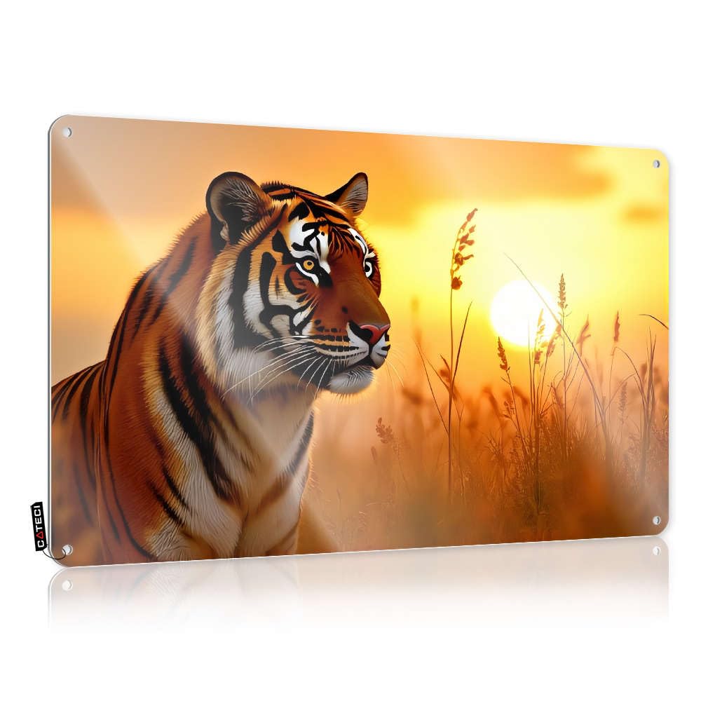 The 13th Decor Tinplate Sign Tiki Open Bar Retro Metal/Sports Wall For Man Cave - Fun A Majestic Tiger Stands In Golden Field As Sun Sets(30X40CM)