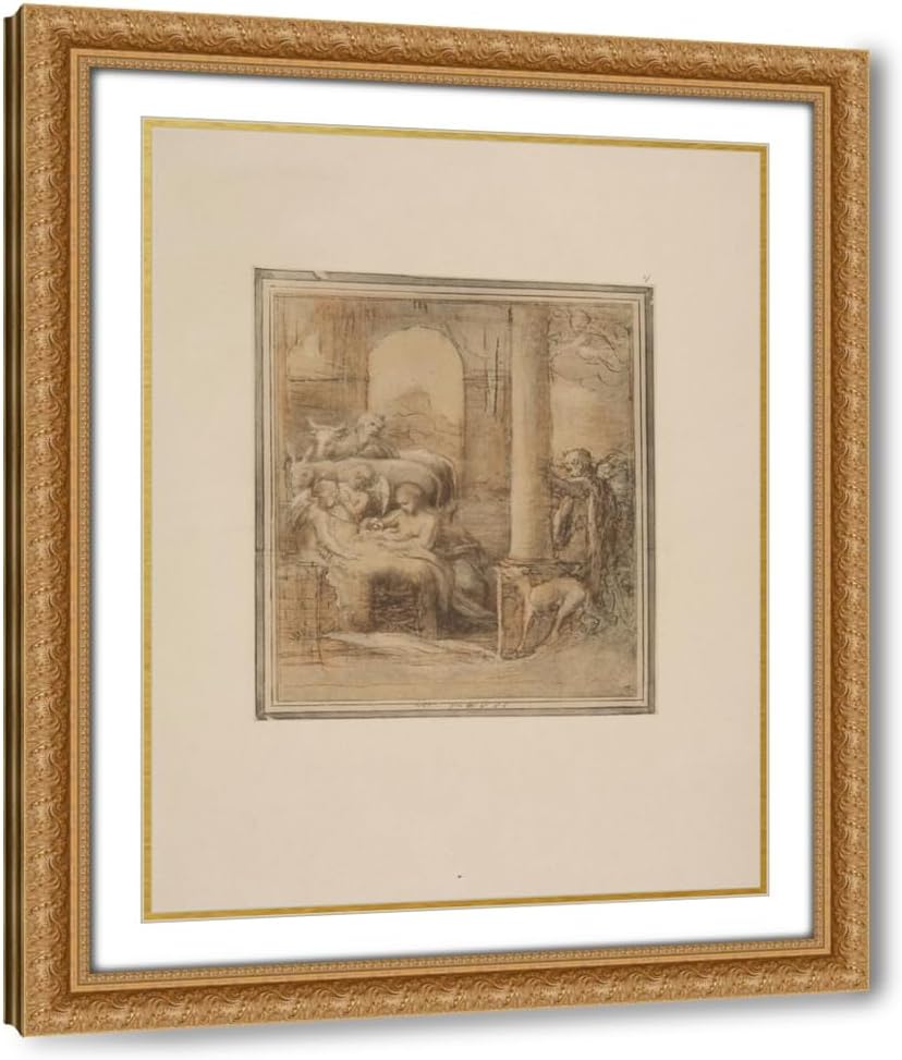 ArtDirect Correggio – Study for a nativity scene (1900) Custom Framed Art Print Giclee Print or Canvas Options with Various Sizes and Customization by P. & D. Colnaghi