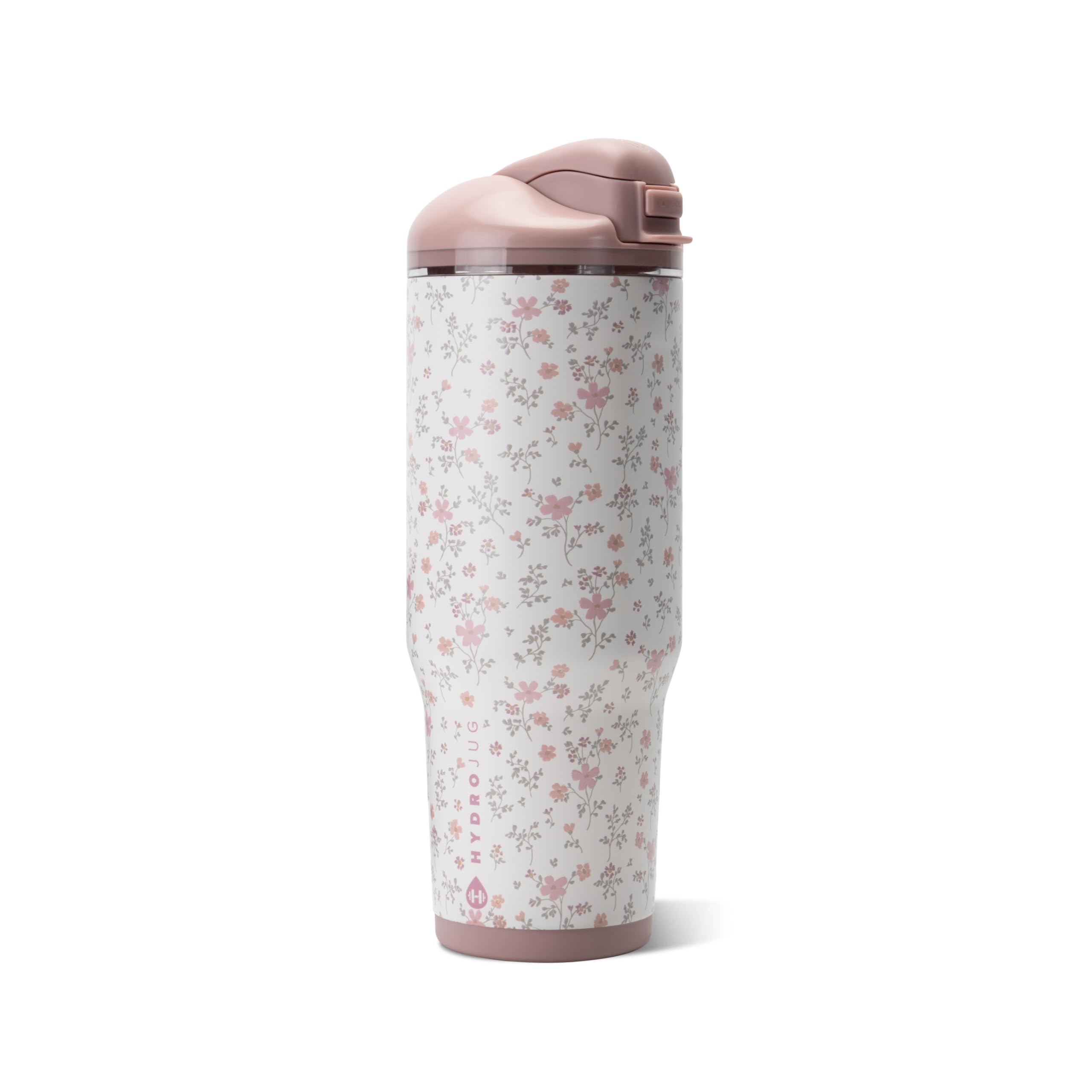 HydroJug Ease2o Water Bottle with Straw & Chug Lid, Stainless Steel, Vented Cap to Help Reduce Pressure, Water-Level Window, Cup Holder Friendly, Non-Slip Base – 40oz, Magnolia