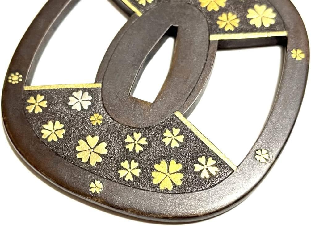 桜花金象嵌鐔 鐔 鍔 鉄地 桜花 金象嵌 Tsuba 鍔 鐔 鉄 鉄