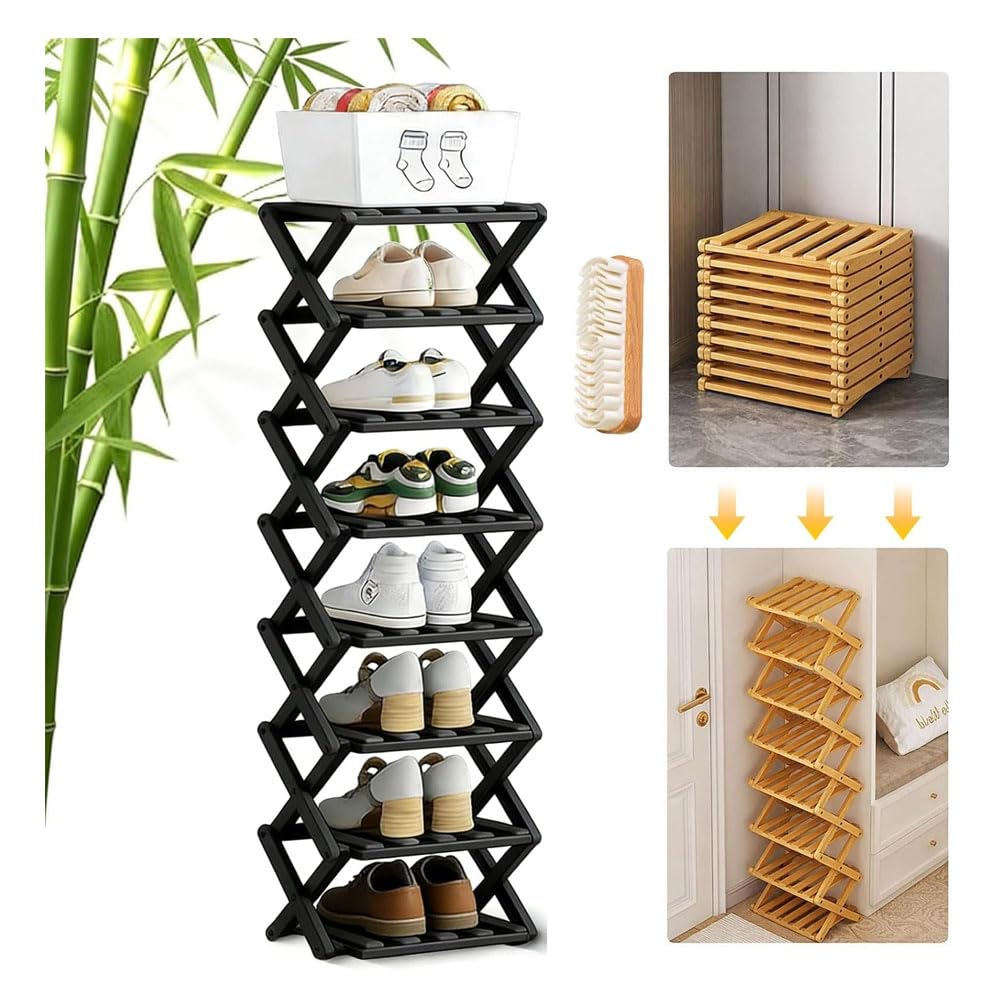 Ghygetrich Shoe Rack, Show Rack Bamboo Shelf Shoe Rack Narrow Tall Shoe Rack for Narrow Space A
