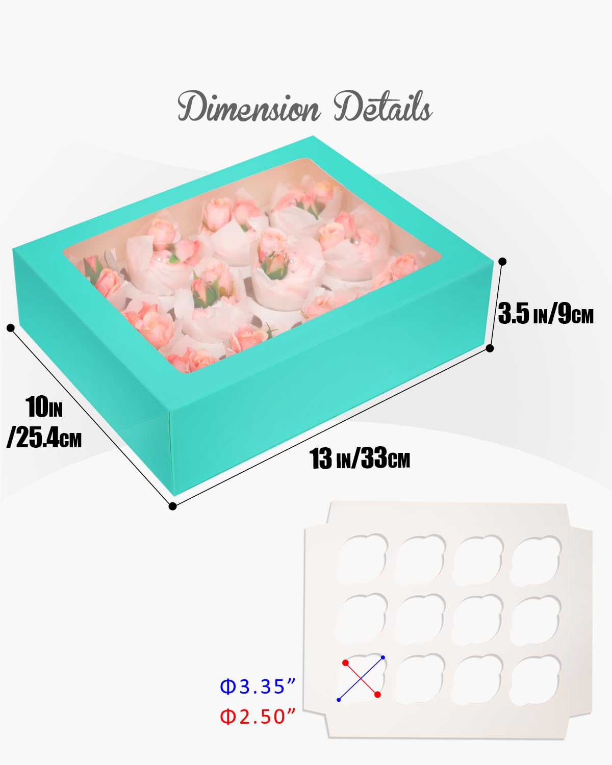 12 Pcs Window Cupcake Boxes MADE IN USA White Bakery Cupcake Boxes w
