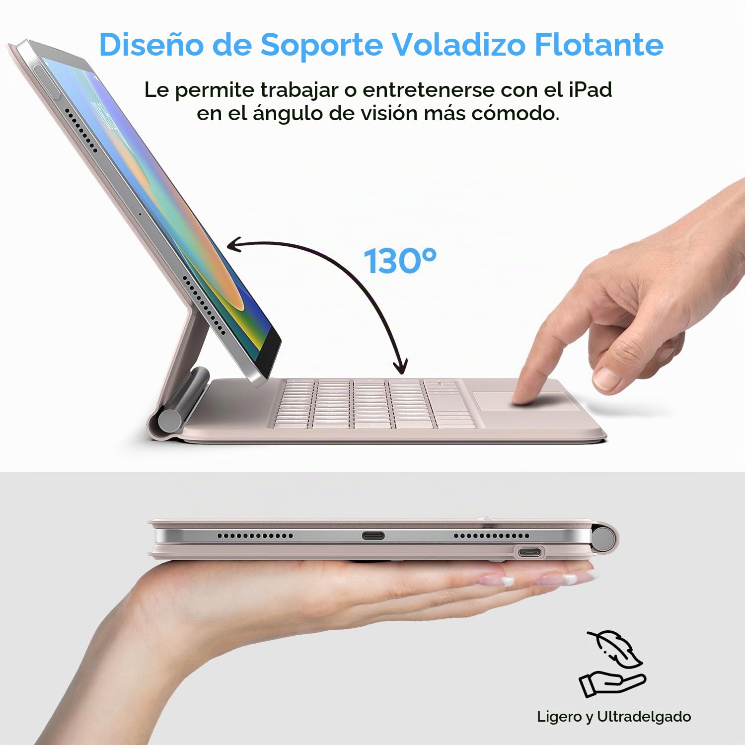 runelk Funda de teclado para iPad de 10ª generación 2022 y 11ª (A16, 2025) - Teclado estilo mágico con trackpad multitáctil - Soporte voladizo flotante - Funda magnética para iPad de 10.9 pulgadas