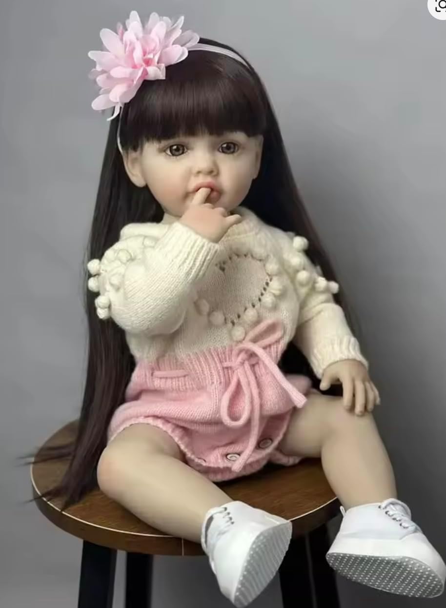 Realistic Reborn Doll Girl - 22 Inch Cute Lifelike Newborn Baby Doll Silicone Full Body Real Life Reborn Toddler Princess with Lone Hair Poseable Real Looking Babys, Advanced Painted Gift Set