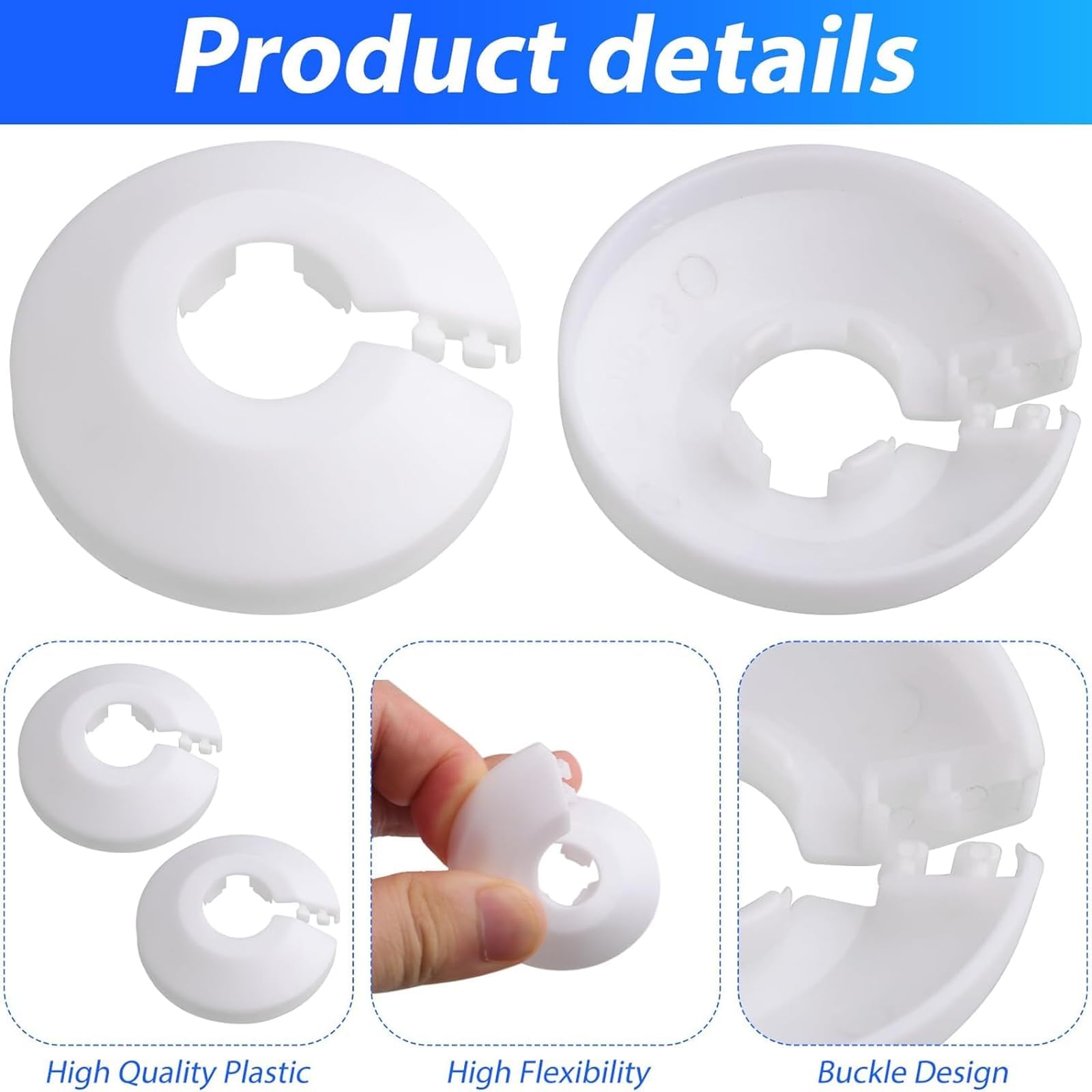 24 PCS Radiator Pipe Covers, White Plastic Pipe Collars, Pipe Decoration Cover, Collars for 16 mm Diameter Pipe - Image 3