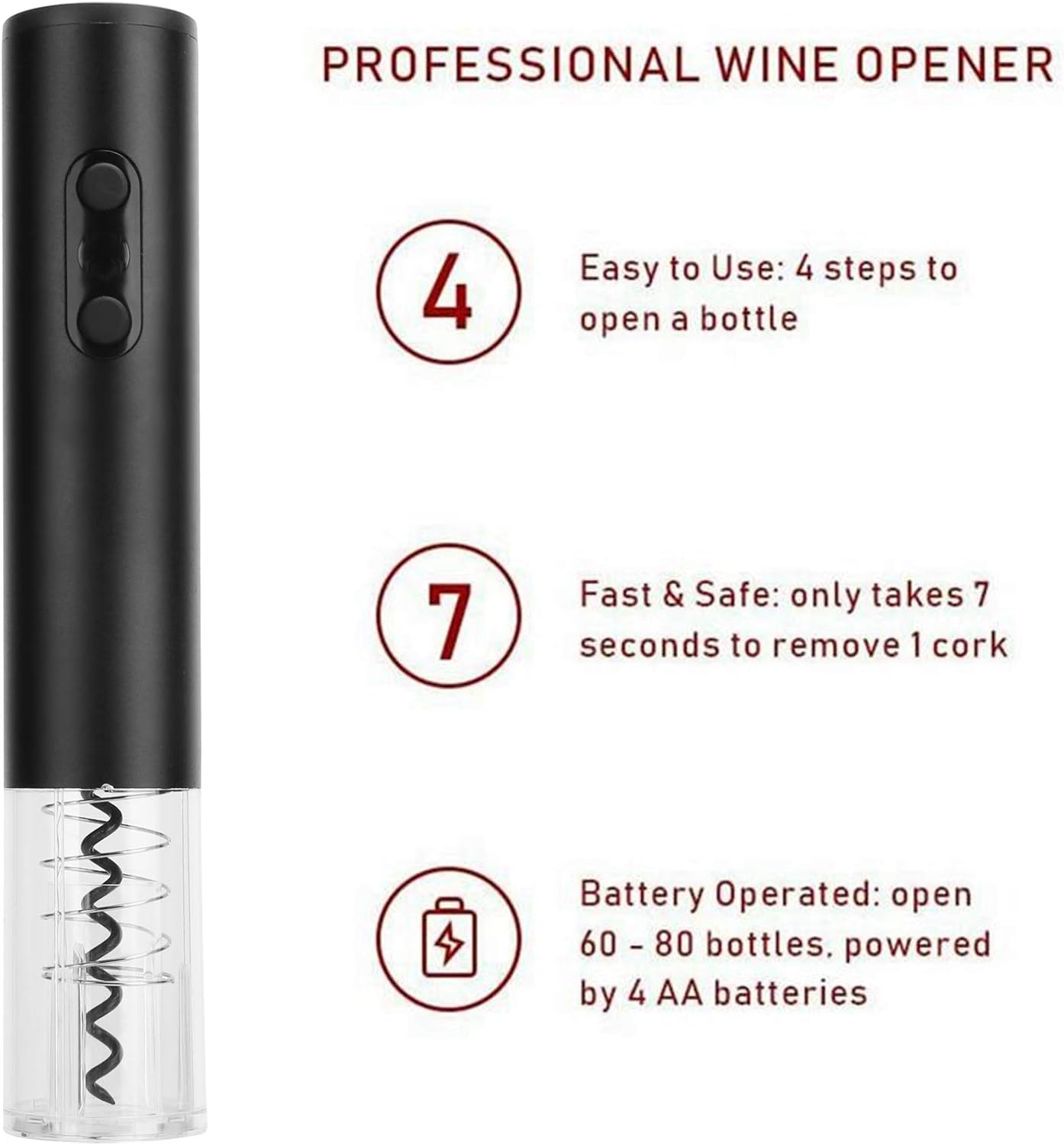 Electric Wine Opener Set, Auto Corks with Foil, Wine Pourer and Vacuum Stopper, Battery ed Bottle Opener for, less Steel and Pla truction (Silver Grey)