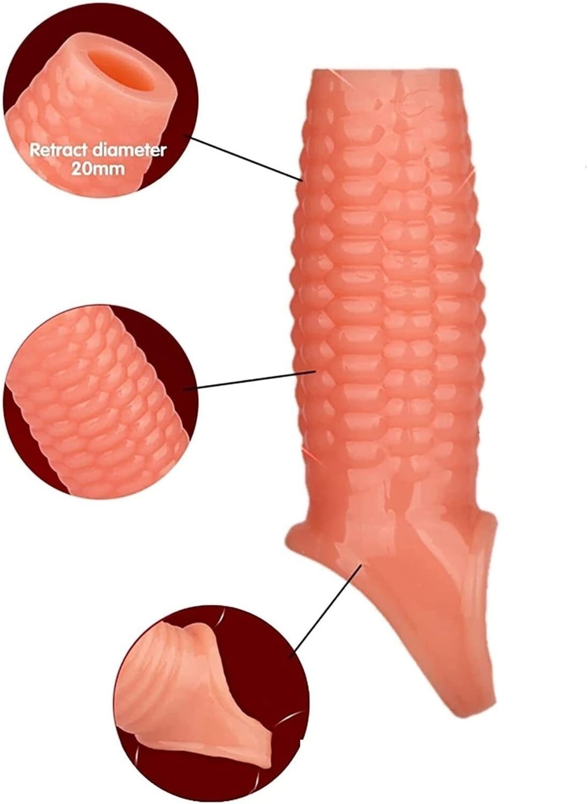 Custodia in silicone riutilizzabile, dotata di protuberanze a forma di pannocchia, con prolunga flessibile e prolunga a rilascio ritardato
