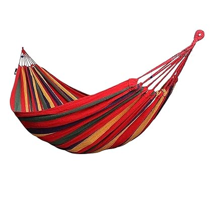 DINGHONG Camp Outdoor Canvas Hammock Portable Thickened -Rollover 2 Persons Striped Hammock Garden Travel Camping Hanging Swing Hammock Strong (Color : Red 200x150cm-01)
