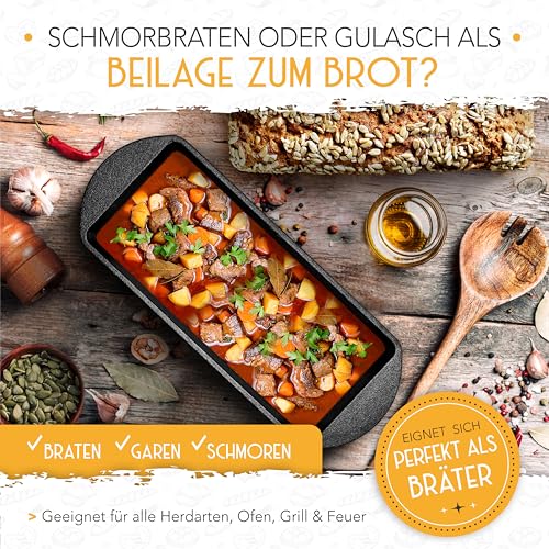 Foto von KRUSTENZAUBER Brotbackform mit Deckel inkl. Gärkorb - Robuste 28cm Backform aus Gusseisen - Ideal als Kastenform, Toastbrot Backform, Brotform, Gusseisen Topf Brot backen Zubehör, Brottopf