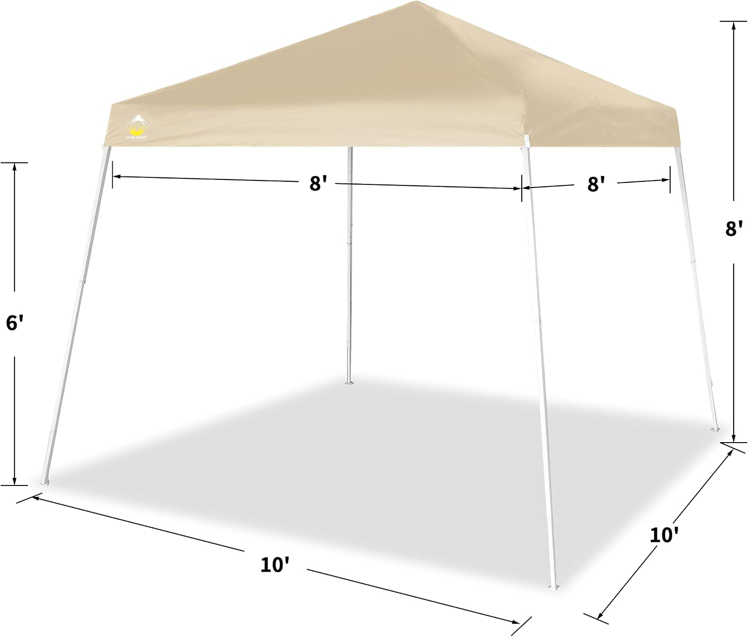 CROWN SHADES Patented 10ft x 10ft Base and 8ft x 8ft Top Slant Leg Outdoor Pop up Canopy Instant Folding Canopy with Carry Bag, Beige