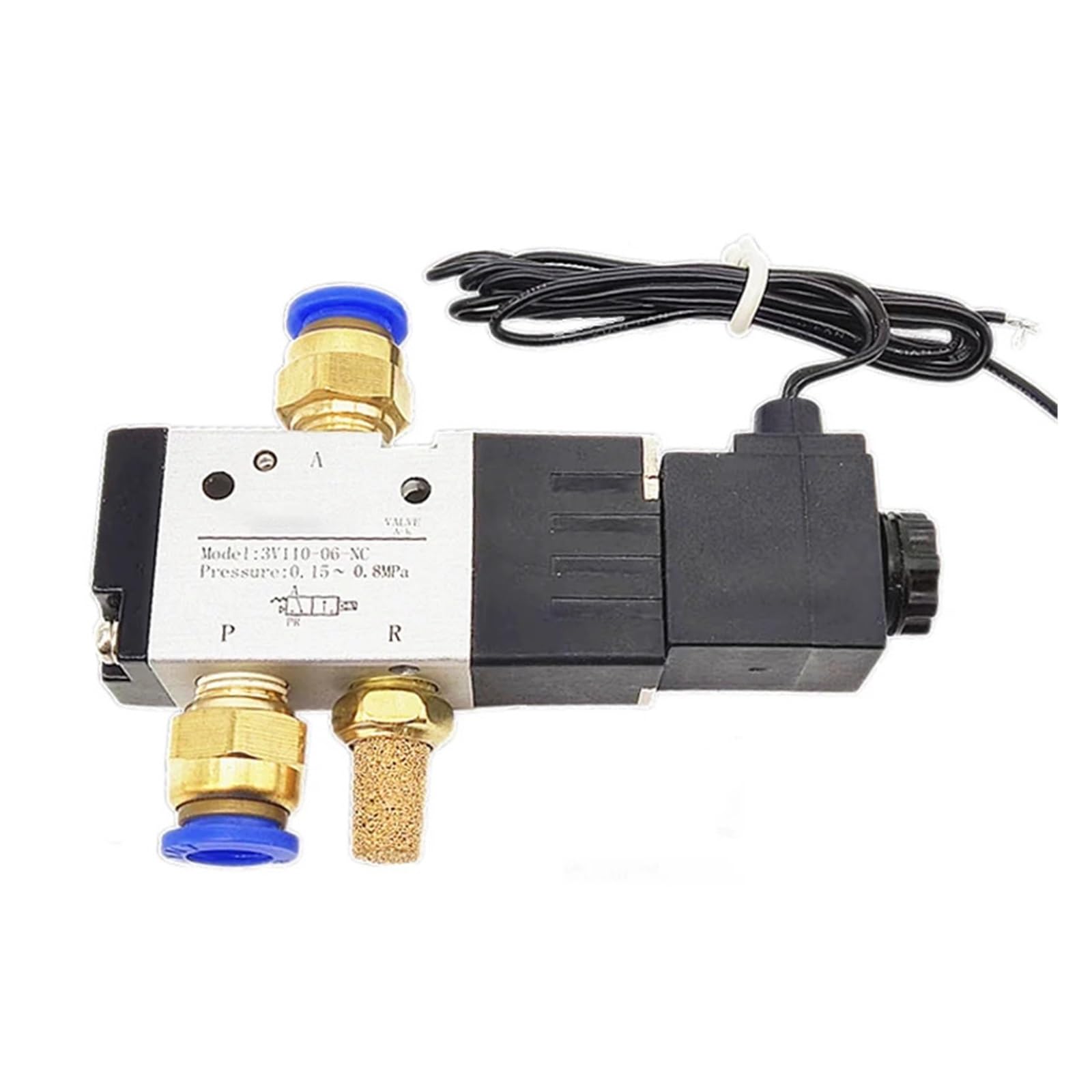 Válvula Solenoide 3V110-06 12V 1/8 "válvula de Control de Aire neumática de 3 vías válvula magnética eléctrica Cuerpo de Aluminio(Wire w 6mm Fitting,AC110V)