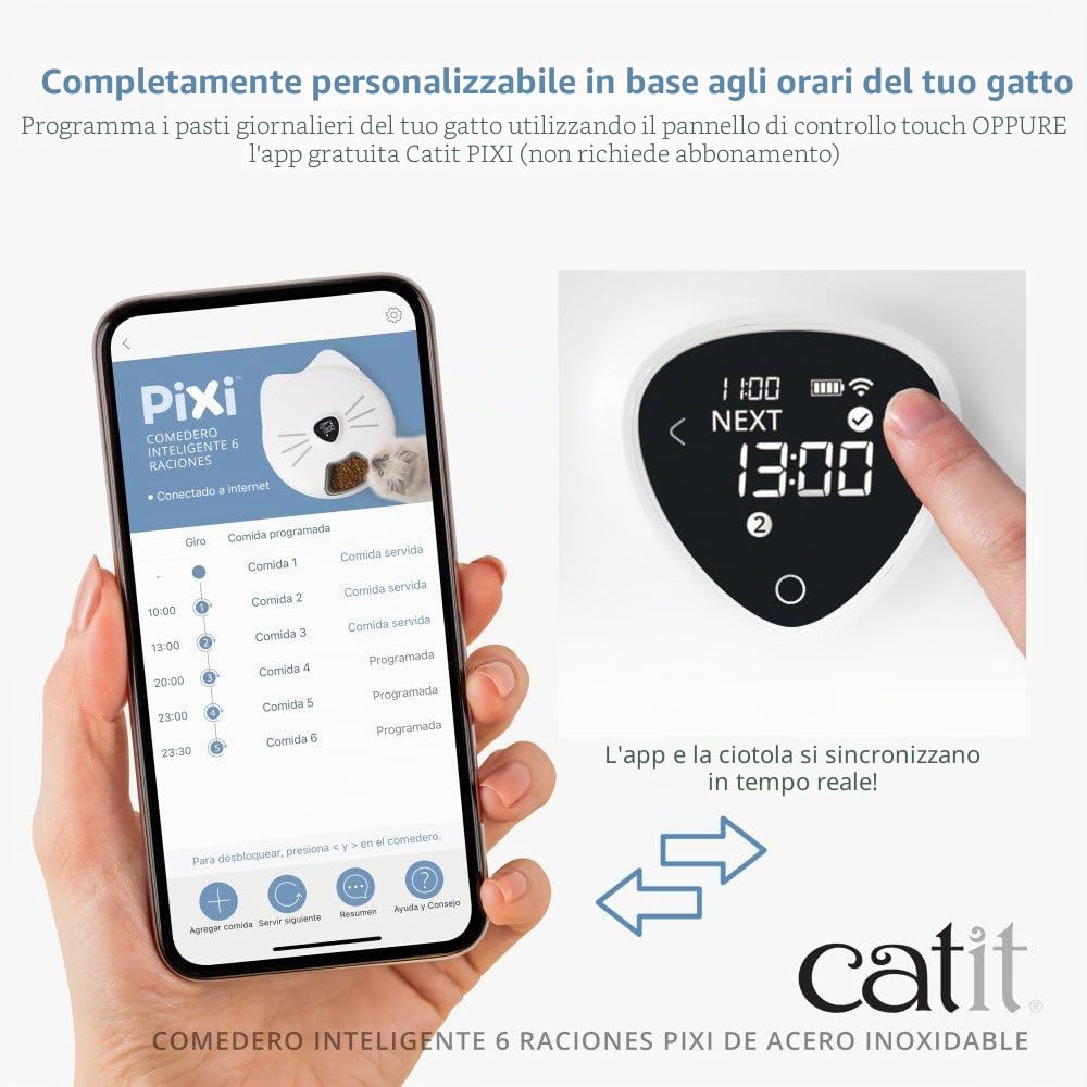 Mangiatoia intelligente 6 porzioni con vassoio in acciaio inox per gatti Catit PIXI