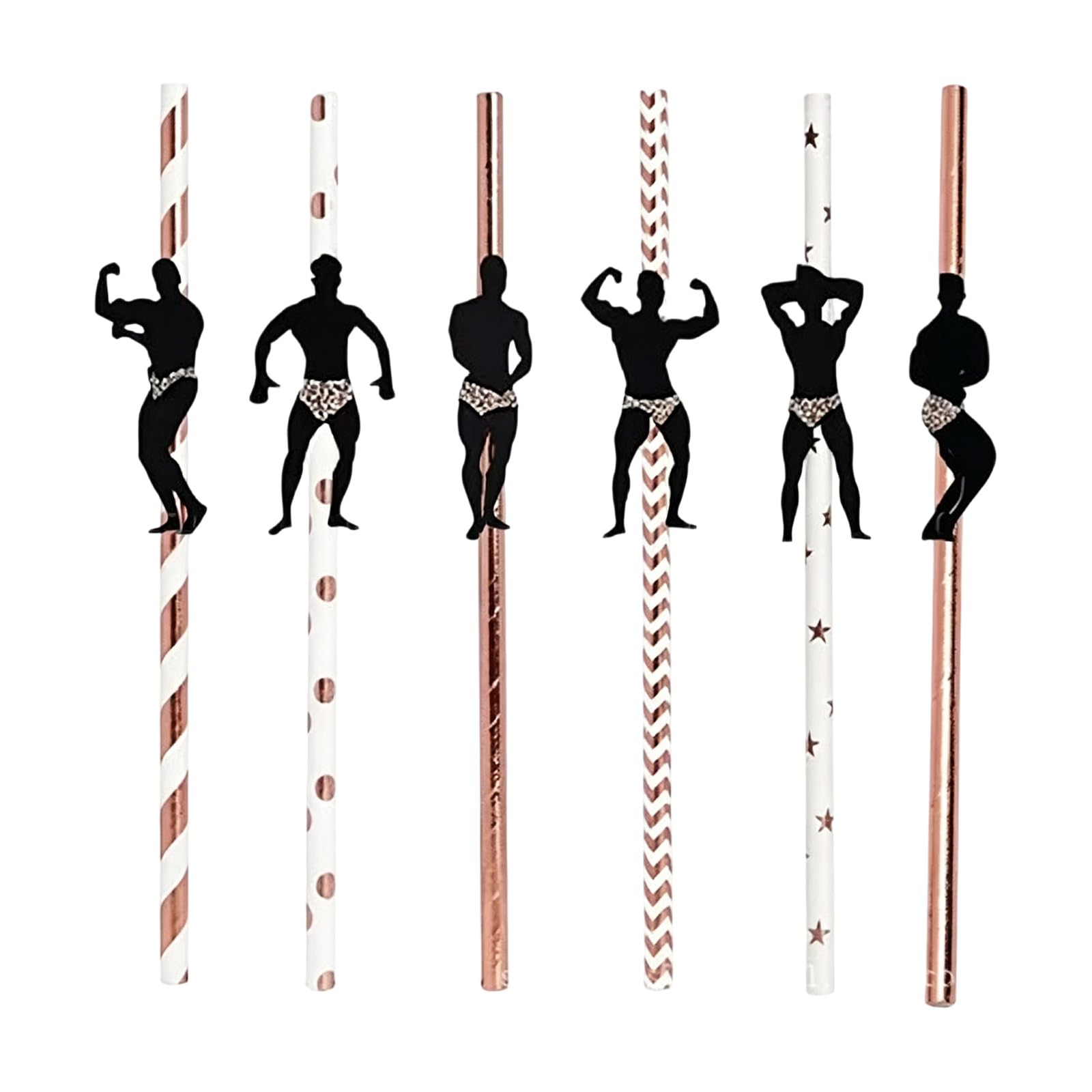 Bodybuilder Party Straws 6 Piece Paper Drink Decoration Set with Figure Cutout Accents for Cocktail Party Tables Bodybuilder Straws Paper Drink Decoration Figure Cocktail Mocktail Cup Decor Novelty