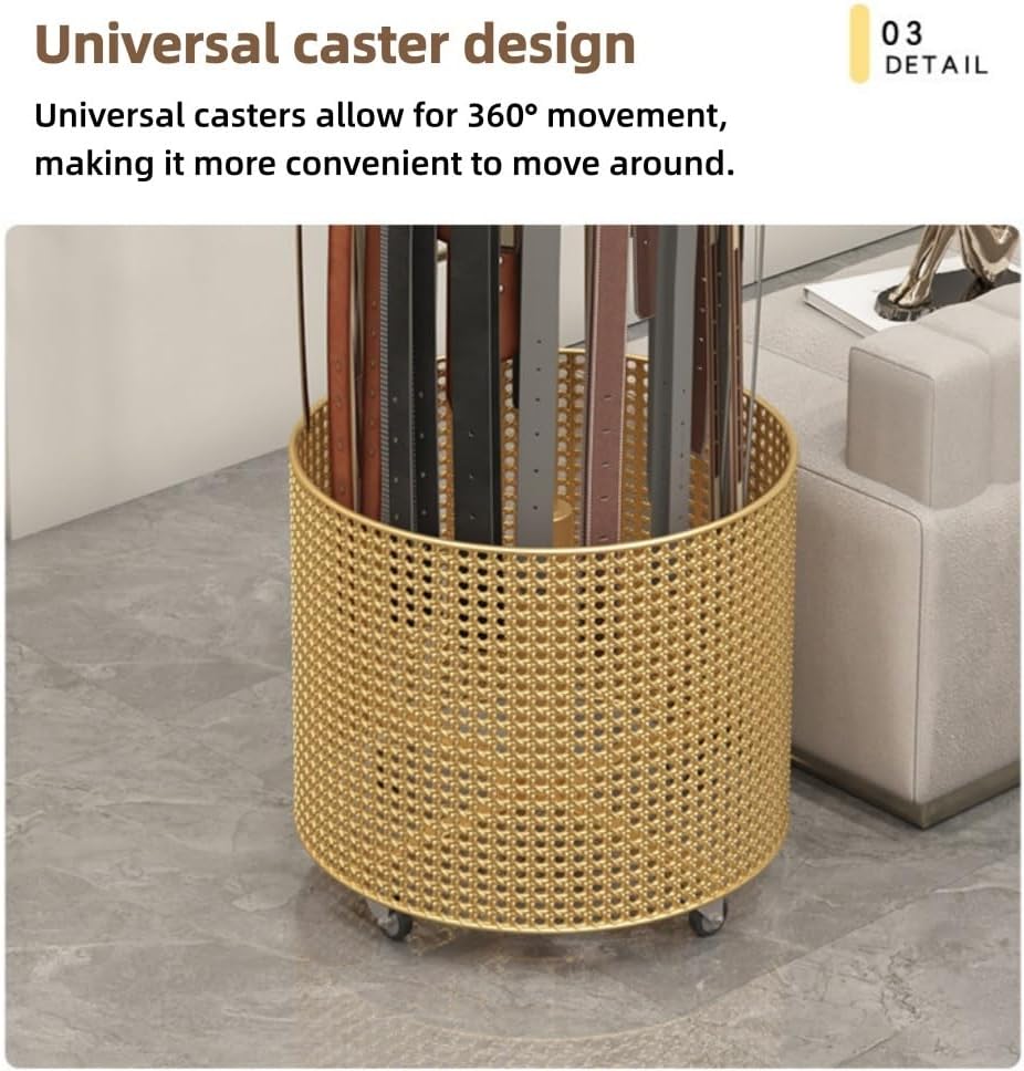 Floor Standing Metal Belt Display with Wheels, 360° Rotation Clothing Rack for Belt, Scarf or Ties, Mobile Belt Organizer for Supermarkets or Clothing Shops(White)