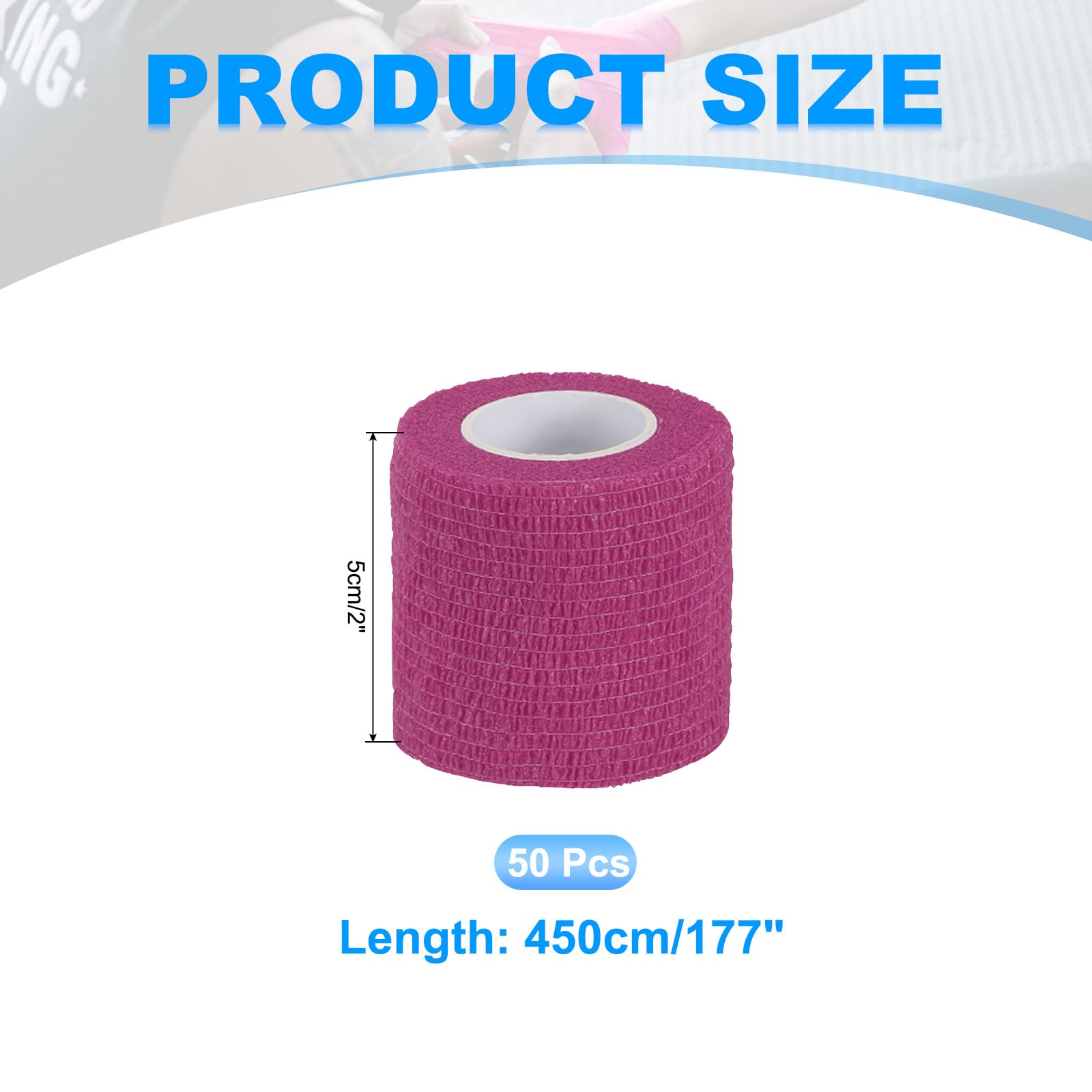PATIKIL Venda Autoadhesiva 177" X 2" 50 Pcs Cinta Elástica Autoadherente Transpirable para Deportes Muñeca Tobillo Cinta para Exteriores Rosa