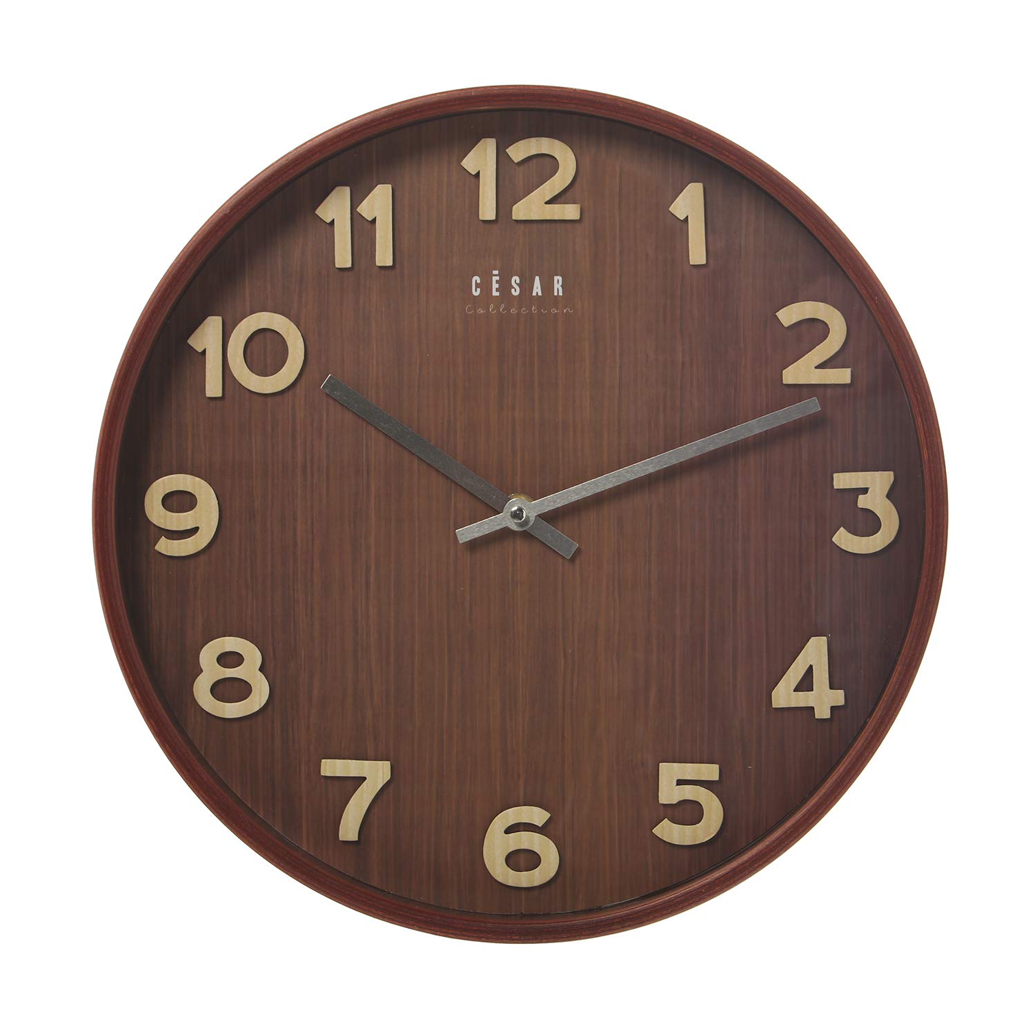 Horloge murale ronde bois noble aspect noyer finitions soignées diamètre 32 cm
