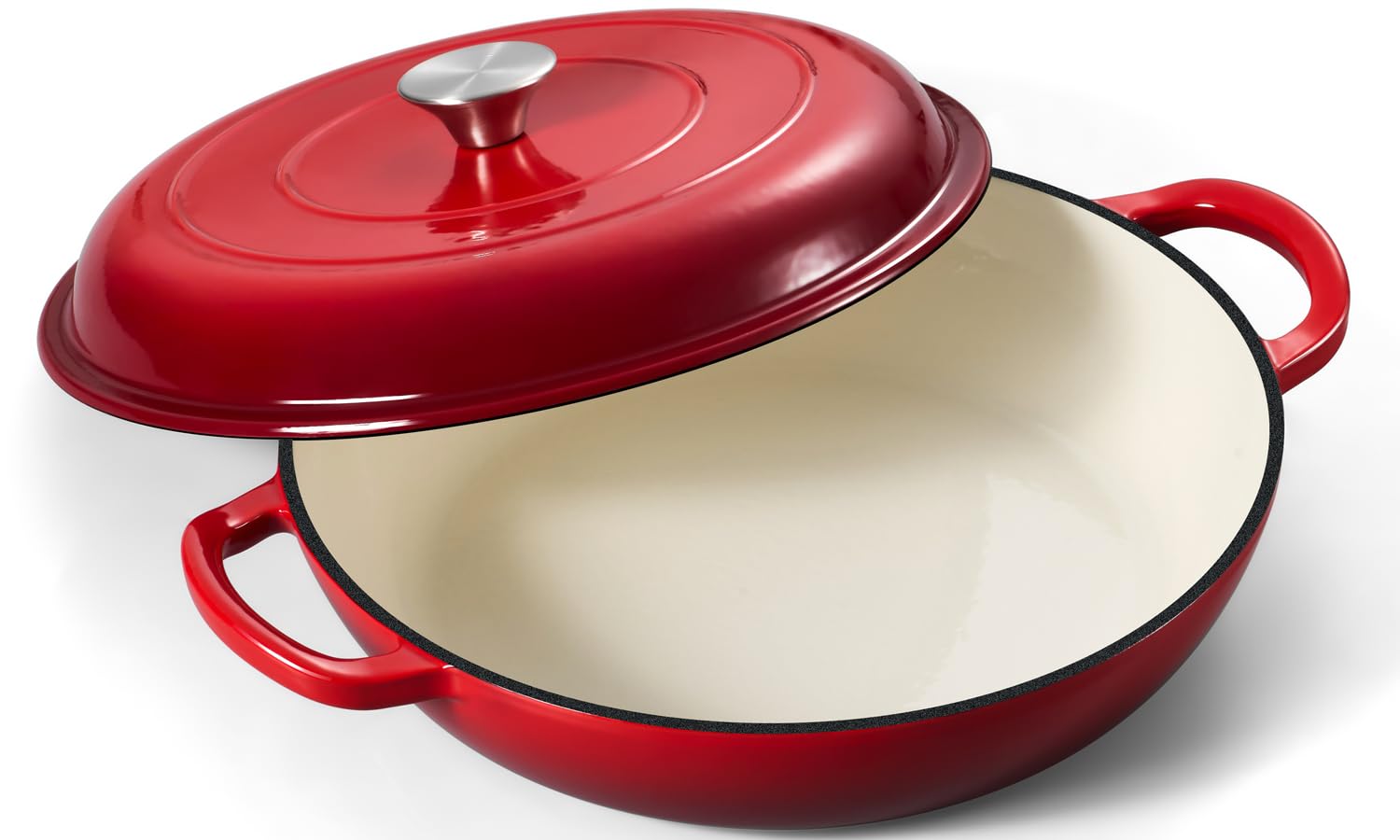 Leonyo Enameled Cast Iron Skillet - 3.6QT Braiser Pan -1 Leonyo Enameled Cast Iron Skillet - 3.6QT Braiser Pan -1