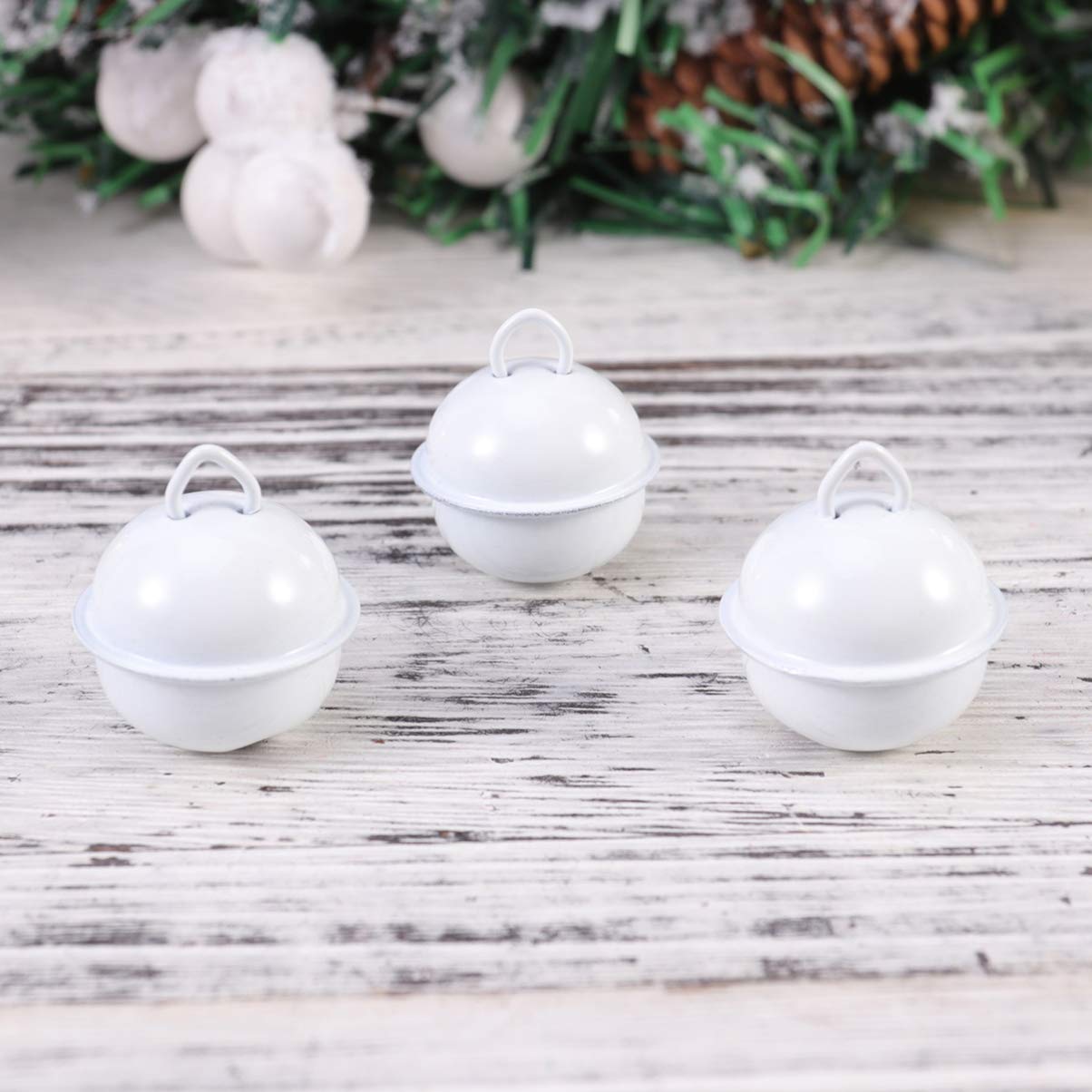 50Pcs Christmas Jingle Bell Craft Bells Miniature Holiday Colored Jingle Bells DIY Bells for Wreath Holiday Home Tree Jewelry Making 22mm (White)
