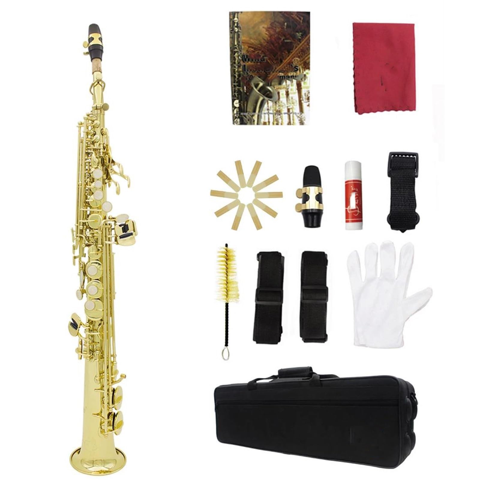 Zestaw Saksofonu Sopranowego Bb Z Korpusem Mosiężnym Profesjonalny Instrument Dęty Drewniany Z Kluczem B I Akcesoriami W Futerale Saksofon