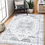 XSIVOD Area Rugs for Bedroom Living Room, Grey Washable Rugs for Entryway Kitchen Mat, Non Slip Bedside Vintage Rug, Soft Oriental Rug Accent Floor Carpet for Home Decor, 90 x 150 cm