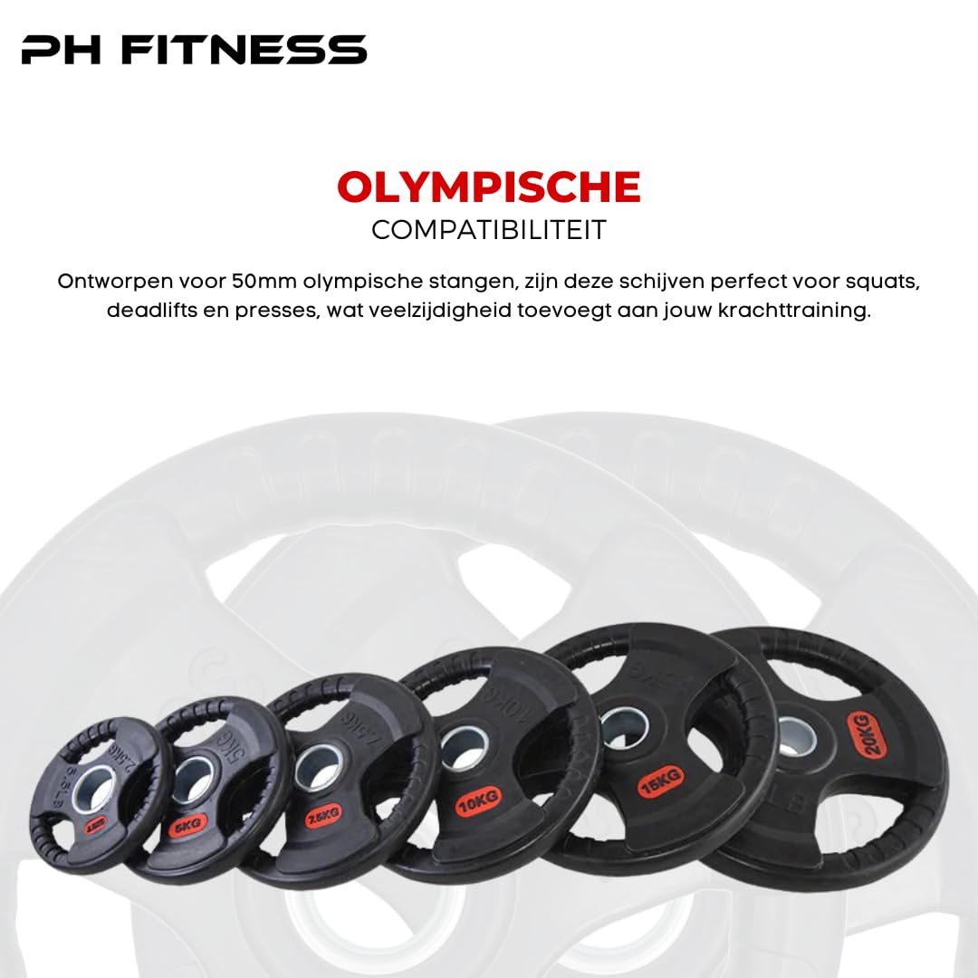 PH Fitness Set di 2 dischi in gomma olimpica olimpica in gomma di ghisa, 50 mm, per attrezzature per l'allenamento della forza manubri, barre per la palestra di casa