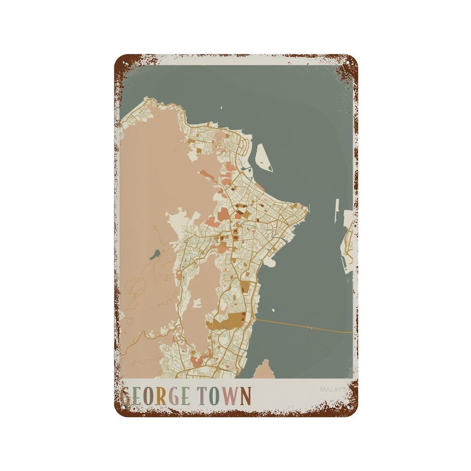 xiaoxiaoshen George Town Map Malaysia Travel Gift Boho (2) Wall Decor Art Metal Tin Poster Modern Home Decor Art Home Bar Shop Decorations Vintage Sign 30x20cm
