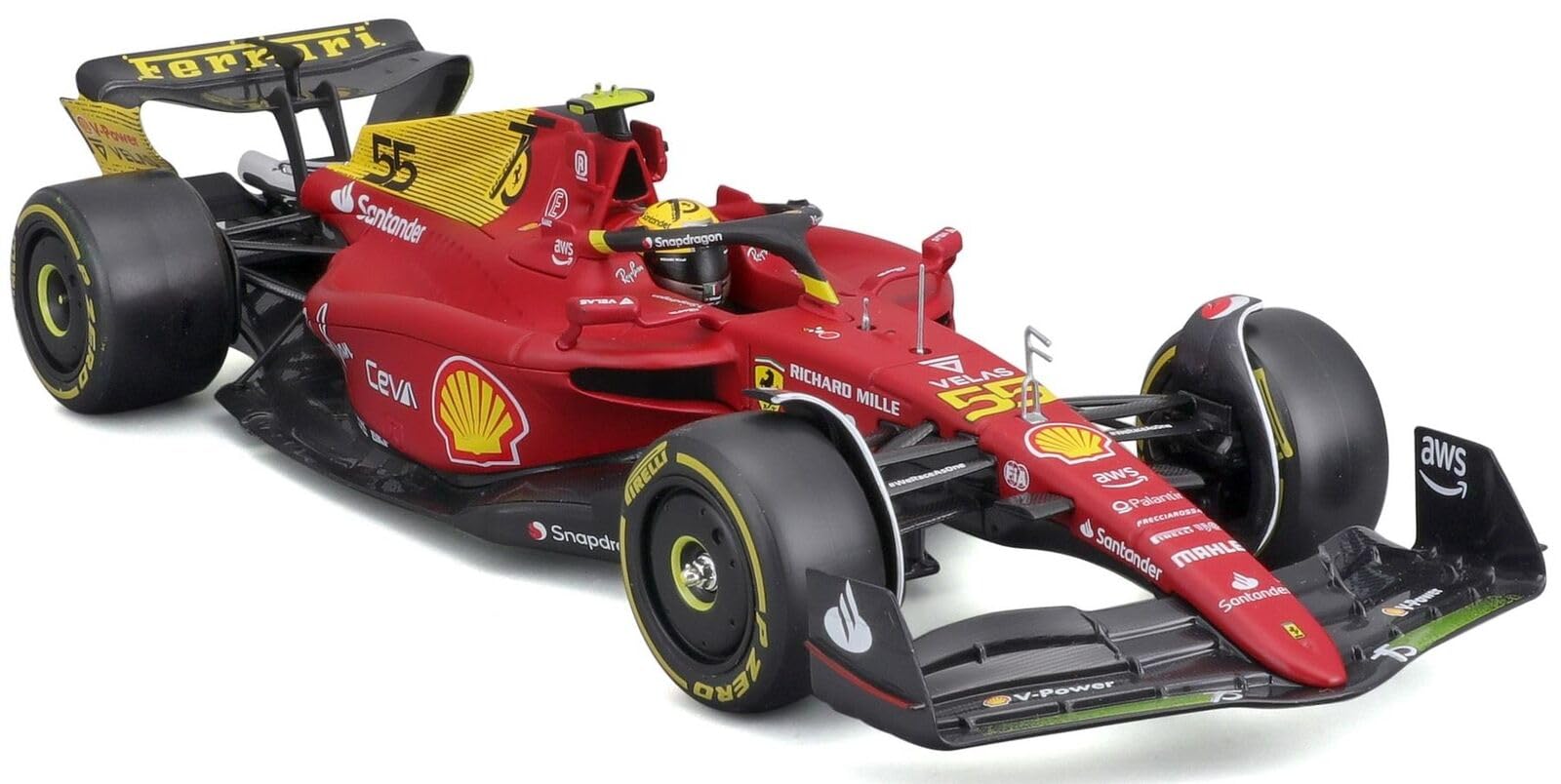 Bburago Druckguss-Modell Grand Prix Auto im Maßstab 1:24, kompatibel mit Ferrari F1-75 Carlos Sainz (75. Jubiläums-Limage, italienischer GP 2022) in Rot/Gelb