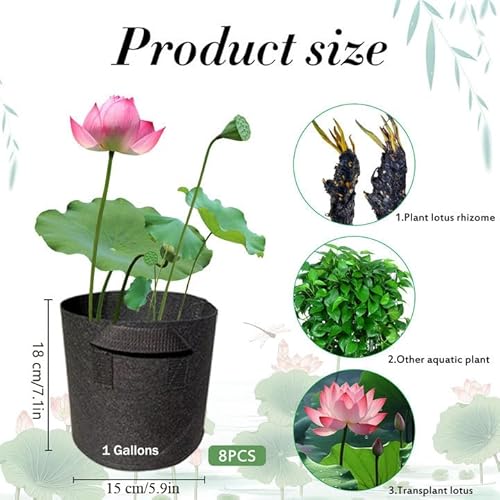 Pacote com 8 vasos de plantas de lírio para lagoa, vasos de tecido não tecido espesso com alças, sac