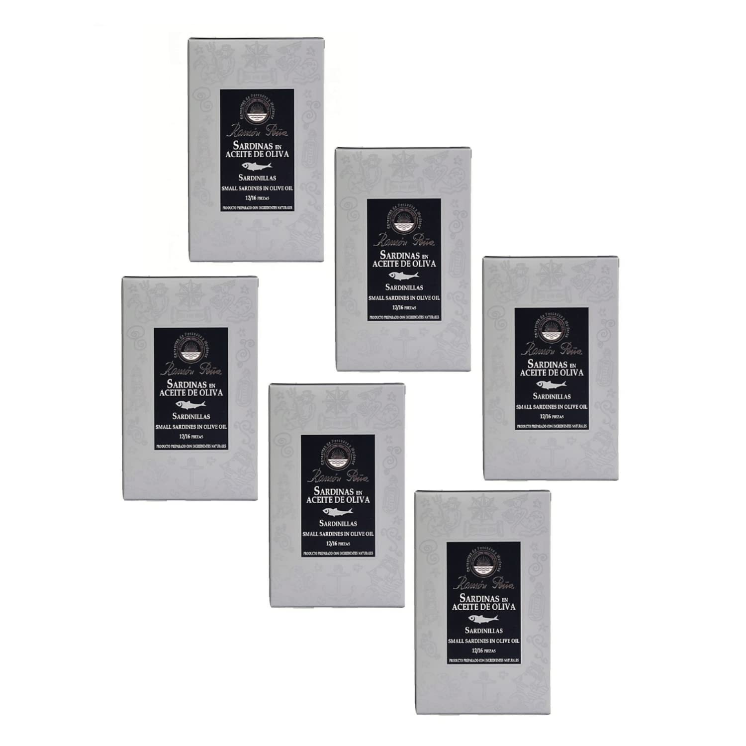 Conserve di Pesce | Ramòn Peña® Piccole Sardine in Olio di Oliva | Conserve Ittiche Artigianali - 6 x 115 Gr. | Sardine Sott'Olio Lavorate a Mano