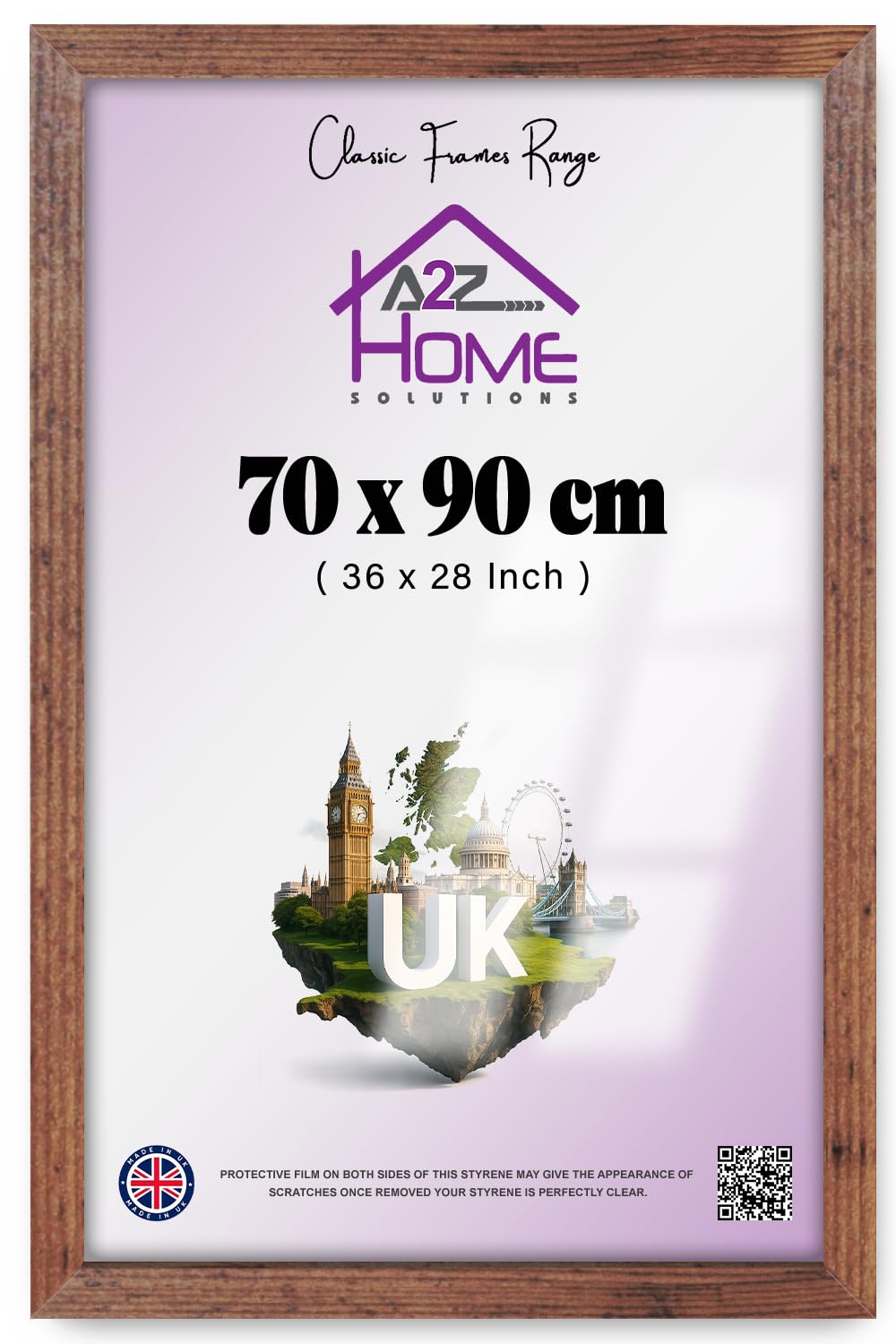 A2Z Home Solutions — Premium Styled (70 X 90 CM) Poster Frame | Engineered Wood For Wall Gallery Rectangle Art Decor With Heavy Backing And Shatter Resistant Styrene 36 X 28 Inch Rustic