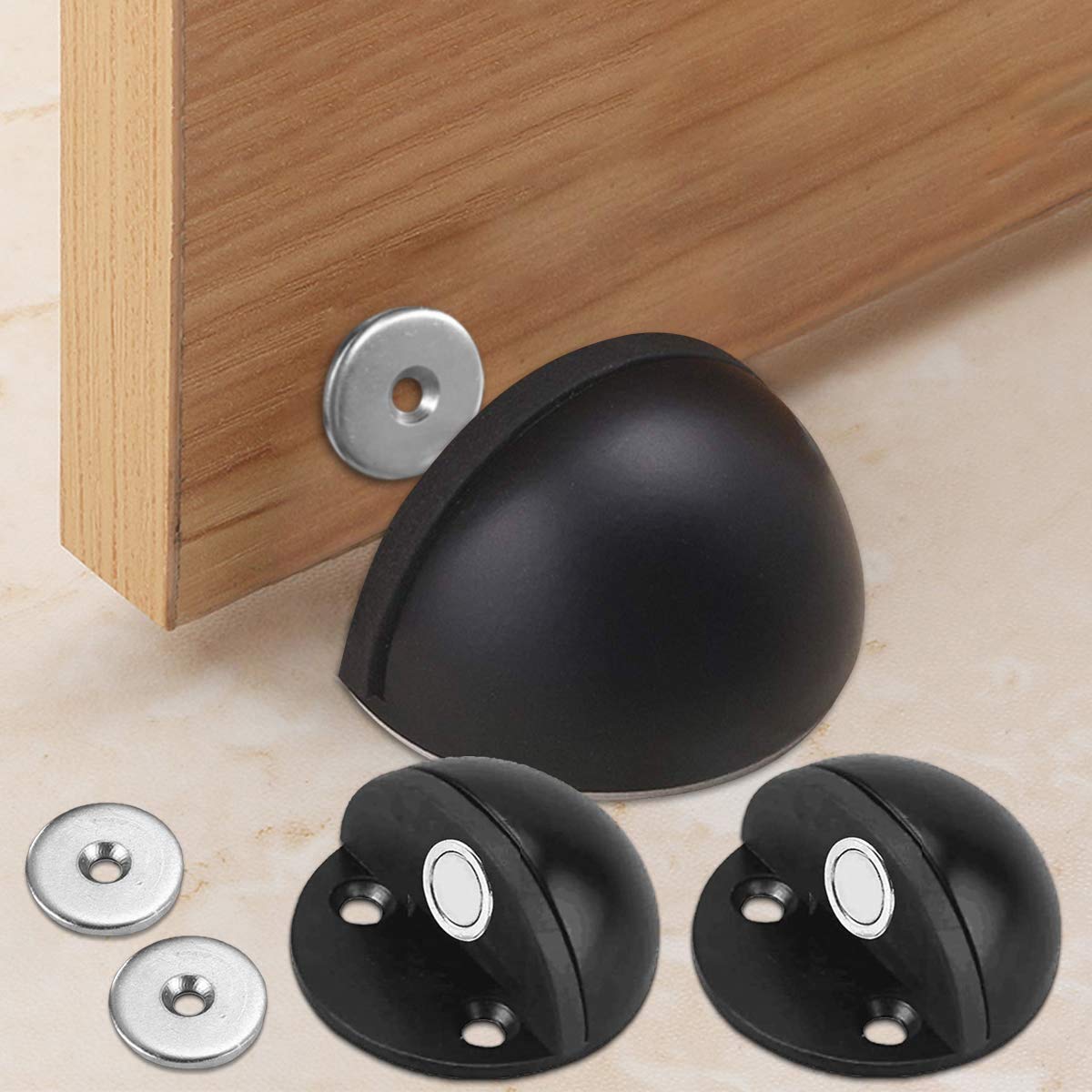 Black Door Stop,2Pack Door Stopper,Dome Shaped Stainless Steel
