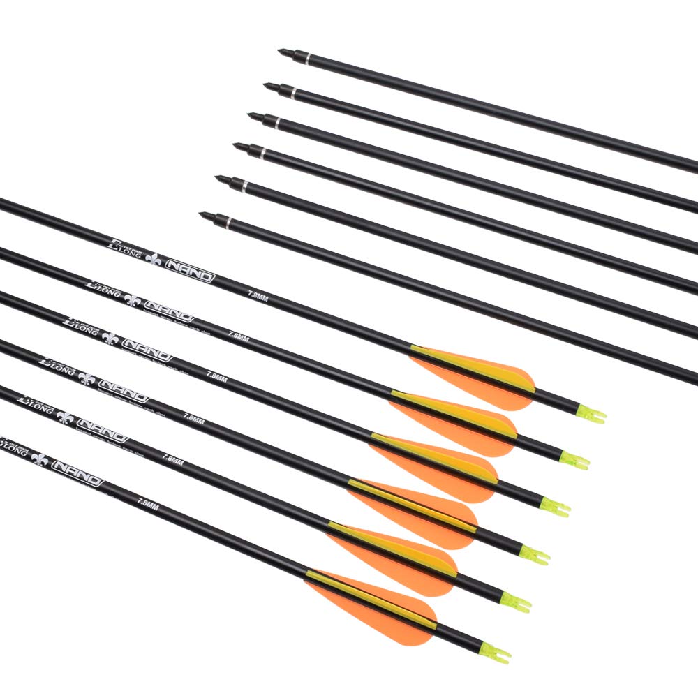 Flèches de Chasse en Carbone avec Pointes Amovibles de 100 Grains pour tir à l'arc composé et Classique et tir à l'arc Traditionnel (Lot de 6/12)