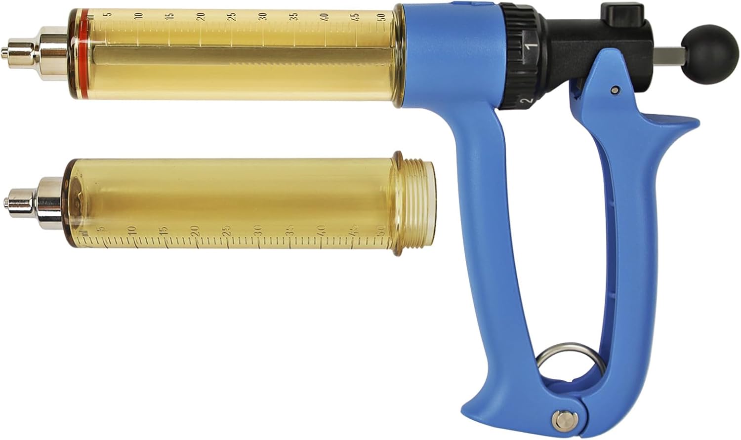 VET.PLUS 50ML Automatic Livestock Syringe for Cow Goat Hog Sheep with Two Tubes, Continuous Repeating Cattle Vaccine Gun, Dose Adjustable Luer Lock Interface Syringe