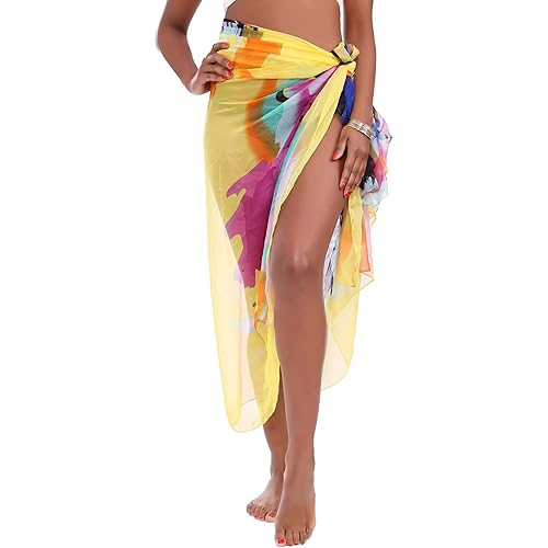 MissShorthair Womens Chiffon Beach Pareos Sarong Sheer Swimsuit Cover Ups Swimwear Bikini Wrap