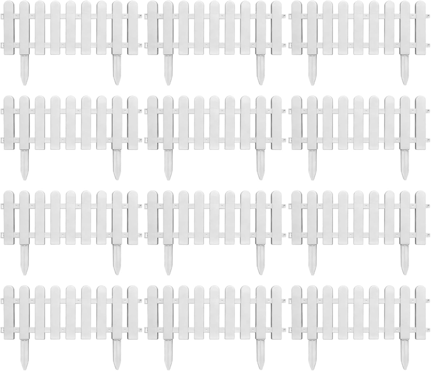 12PCS White Picket Fence 20x8 Inch Picket Fence Panels with Insert Decorative Plastic Garden Fences for Lawn, Landscaping, Flowerbeds, Plant Borders