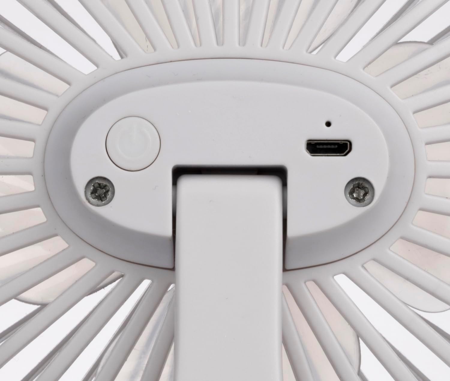 തിരികെ view of the Lifetime Air Mini USB Fan showing power button and USB port