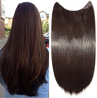 Elailite Capelli Extension con Filo Invisibile 60cm Capelli Lunghi Lisci Fascia Unica Hair Extensions 3/4 Full Head, Marrone Scuro