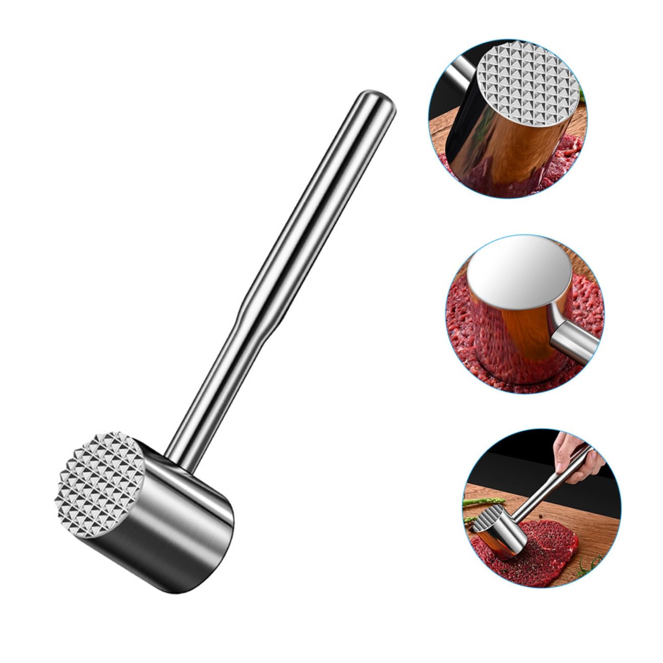 Multifunktionaler Fleischklopfer aus Hochwertigem Edelstahl Doppelseitiger Fleischhammer mit Nadel und Glatter Fläche zum Zartmachen von Steak Huhn und Schweinefleisch Ergonomisch